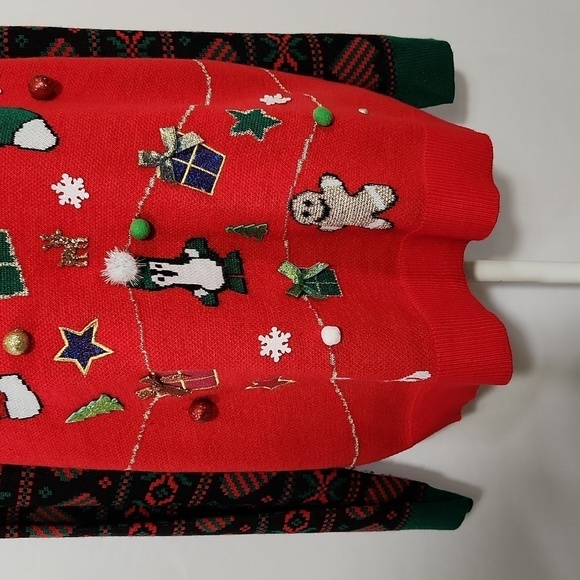 Feeling Festive Sweater Ugly Christmas Ornament Applique Size XXL Festive Party - Picture 3 of 14
